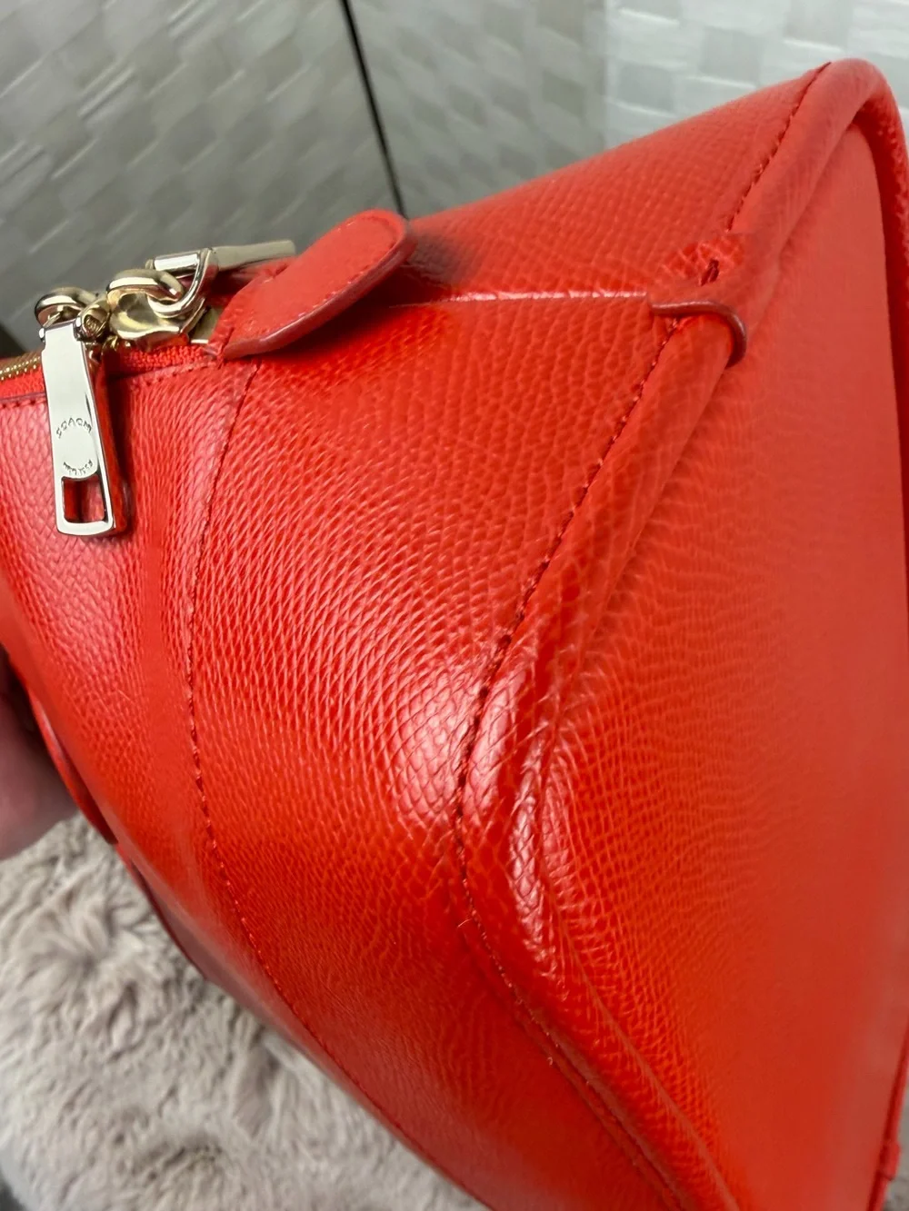 EUC!! Coach Cora Dome Satchel in Cardinal Red CrossGrain Leather. Gold hardware.